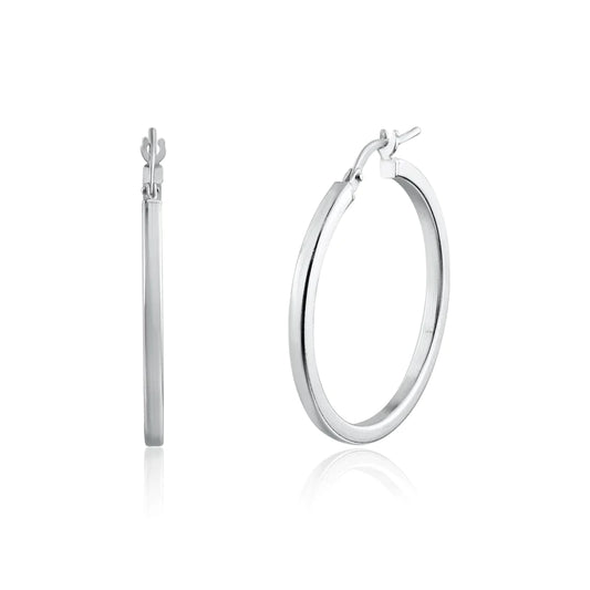 Silver 925 Rhodium Plated Silver 2mm Hoop Earrings