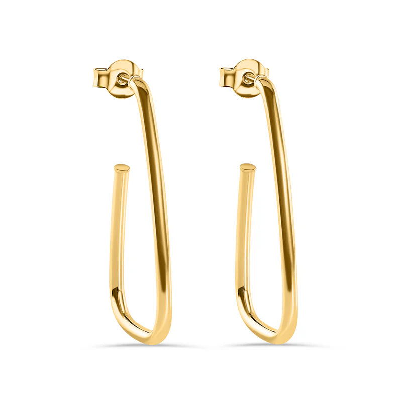 Gold Plated 925 Sterling Silver Semi Triangle 34mm Stud Earring