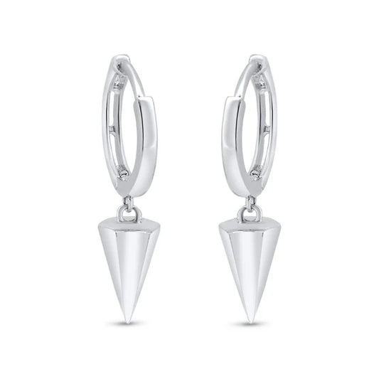 Rhodium Plated 925 Sterling Silver Punk Spikes 11mm Hoop Huggie Earrings