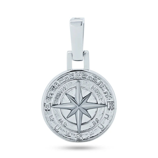 Rhodium Plated 925 Sterling Silver CZ Small Northern Star Medallion Pendant