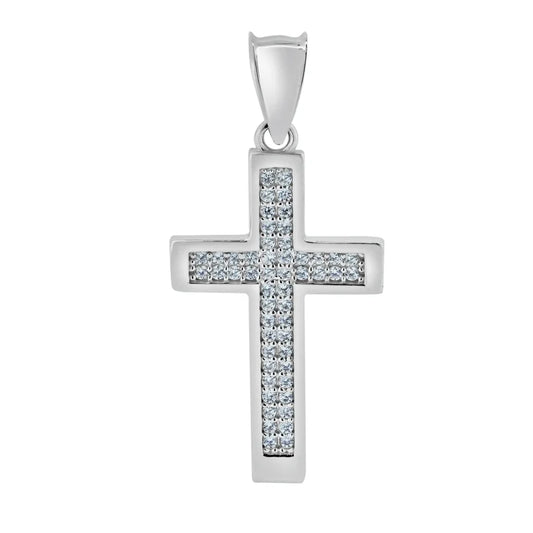 Rhodium Plated 925 Sterling Silver Moissanite Cross Pendant