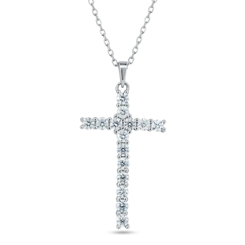 Silver Rhodium 925 Cross Moissanite Necklace