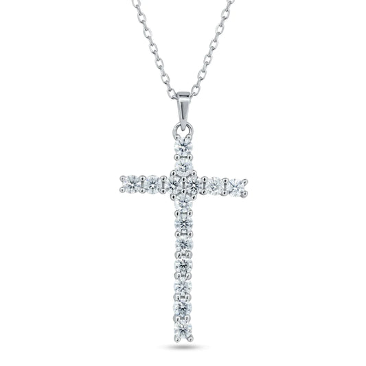 Silver Rhodium 925 Cross Moissanite Necklace