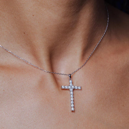 Silver Rhodium 925 Cross Moissanite Necklace