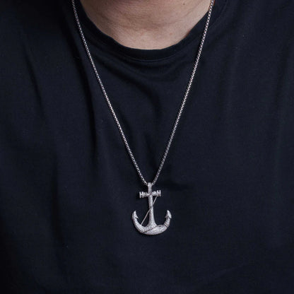 Silver 925 Rhodium Plated CZ Anchor Hip Hop Pendant