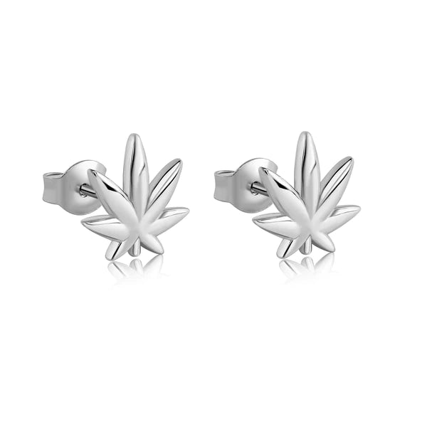 Silver 925 Rhodium Plated Cannabis Stud Earrings