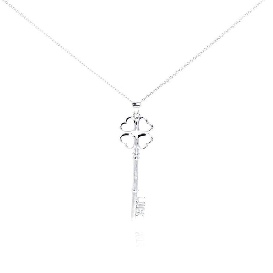 Silver 925 Rhodium Plated Luck Key Pendant Necklace