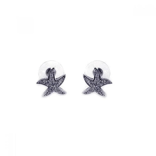 Silver 925 Rhodium Plated Clear Wavy Starfish CZ Stud Earrings