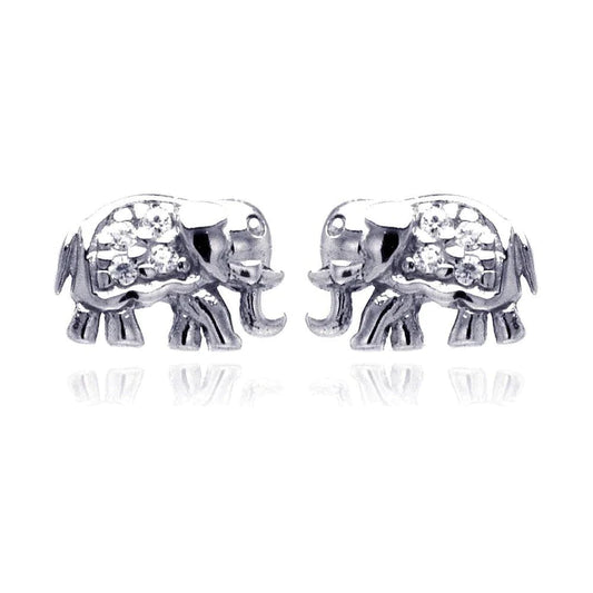 Silver 925 Rhodium Plated Elephant Cluster CZ Stud Earrings