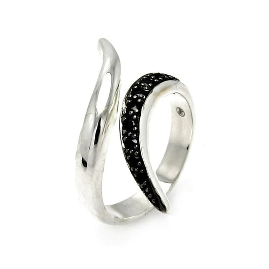 Silver 925 Rhodium and Black Rhodium Plated Black CZ Ring