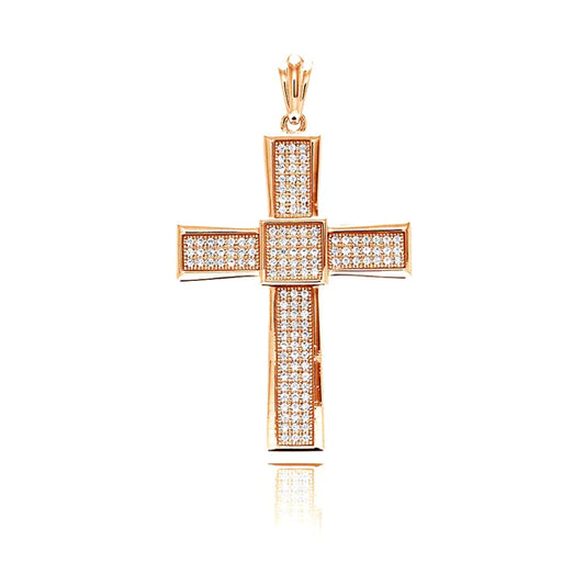 Silver 925 Rose Gold Plated Cross Micro Pave CZ Dangling Pendant