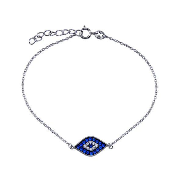 Sterling Silver 925 Rhodium Plated CZ  Evil Eye Bracelet