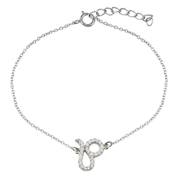 Sterling Silver 925 Rhodium Plated Leo CZ Adjustable Link Bracelet