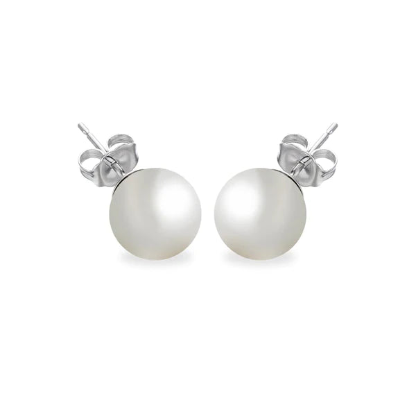 Silver 925 Rhodium Plated Pearl Stud Earrings