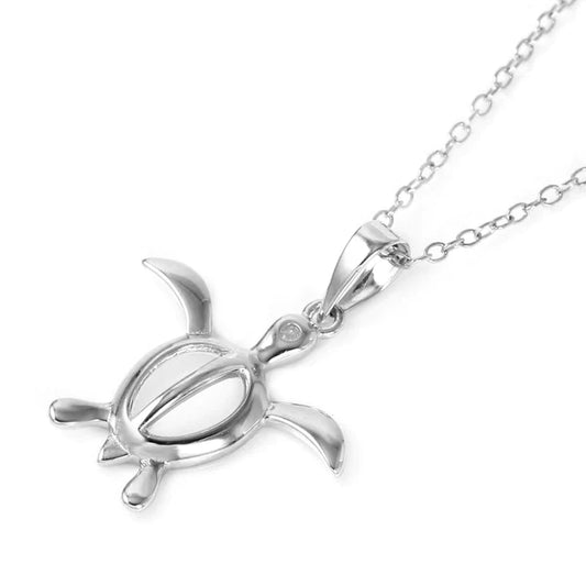 Silver 925 Tortoise Shaped Pendant with CZ Stud Necklace