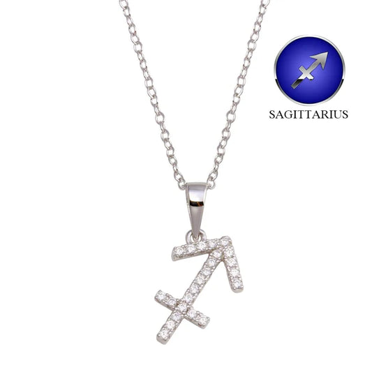 Silver 925 Rhodium Plated Sagittarius CZ Zodiac Sign Necklace