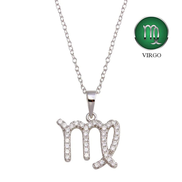 Silver 925 Rhodium Plated Virgo CZ Zodiac Sign Necklace
