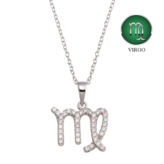 Silver 925 Rhodium Plated Virgo CZ Zodiac Sign Necklace