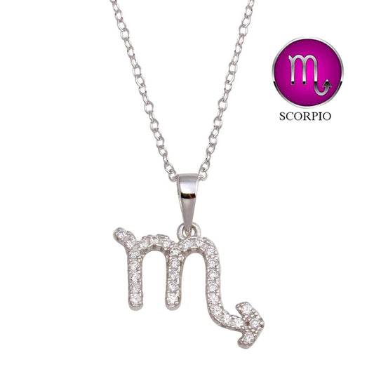 Silver 925 Rhodium Plated Scorpio CZ Zodiac Sign Necklace