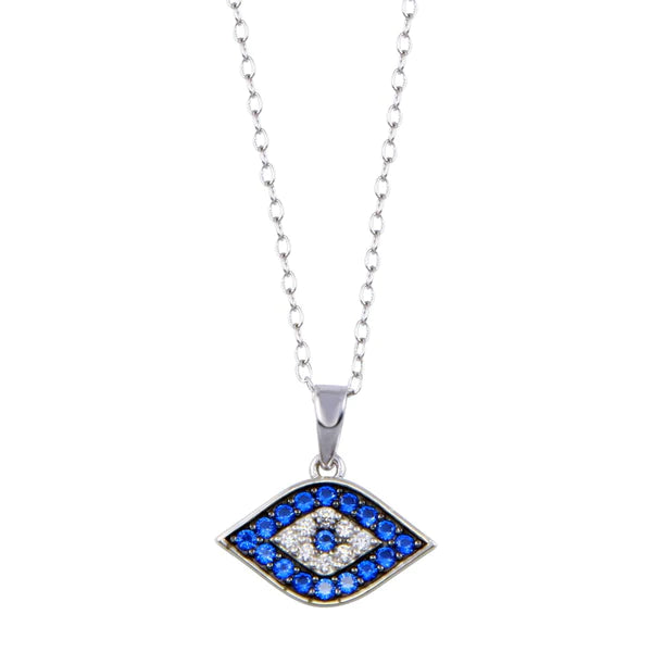 Silver 925 Rhodium Plated Evil Eye Blue and Clear CZ Necklace