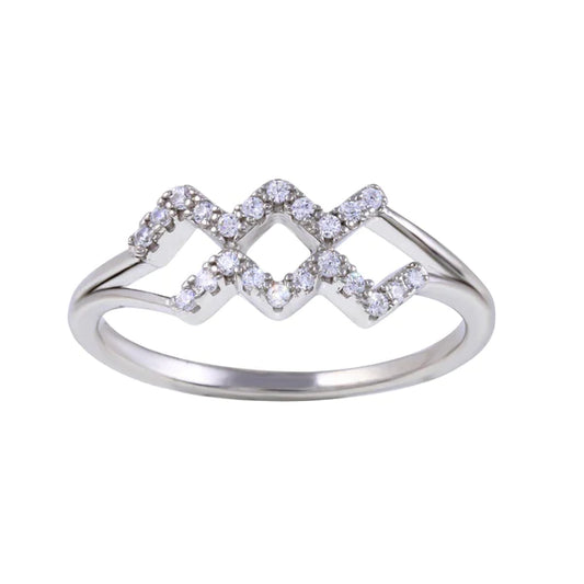 Sterling Silver 925 Rhodium Plated Aquarius CZ Zodiac Sign Ring