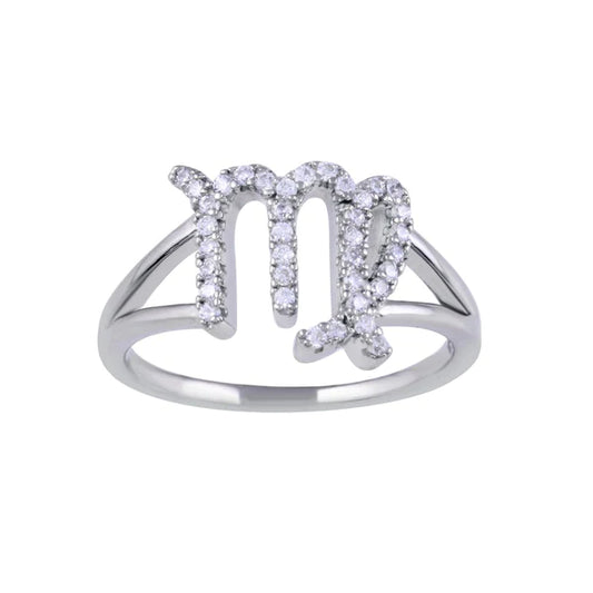 Sterling Silver 925 Rhodium Plated Virgo CZ Zodiac Sign Ring