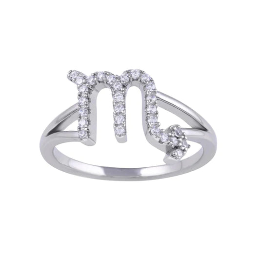 Sterling Silver 925 Rhodium Plated Scorpio CZ Zodiac Sign Ring