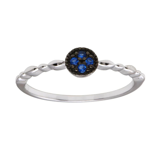 Silver 925 Rhodium Plated Round Shape 4 Blue CZ Ring