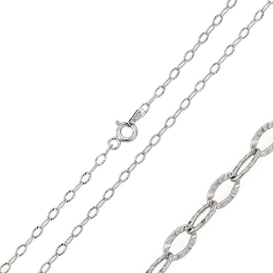 Sterling Silver 925 Rhodium Plated Wide Oval Diamond Cut Link 040 Chain 2.4mm