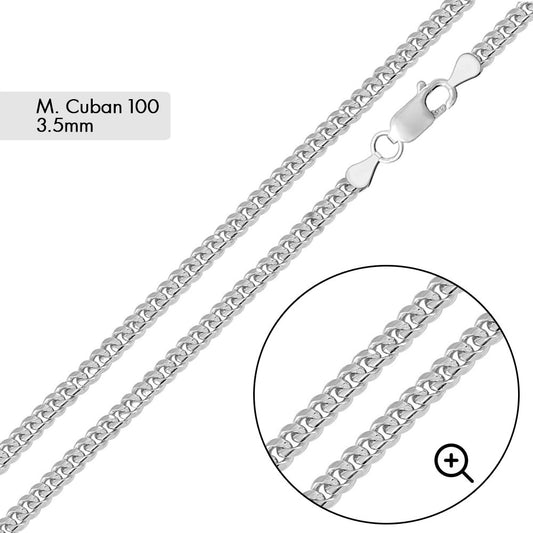 Sterling Silver 925 Rhodium Plated Miami Cuban 100 Chain Link 3.5mm