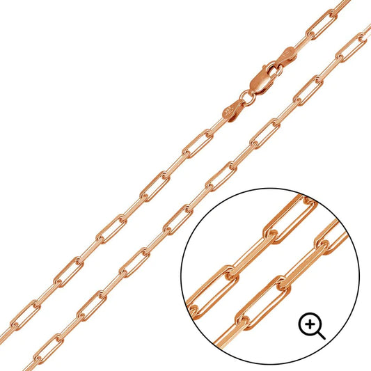 Silver 925 Rose Gold Plated Paperclip Link Chain 2.8mm