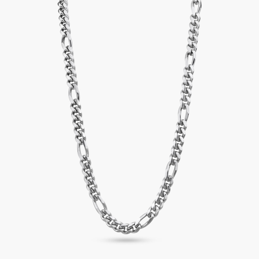 Sterling Silver 925 Rhodium Plated Figaro Cuban Chain 6mm