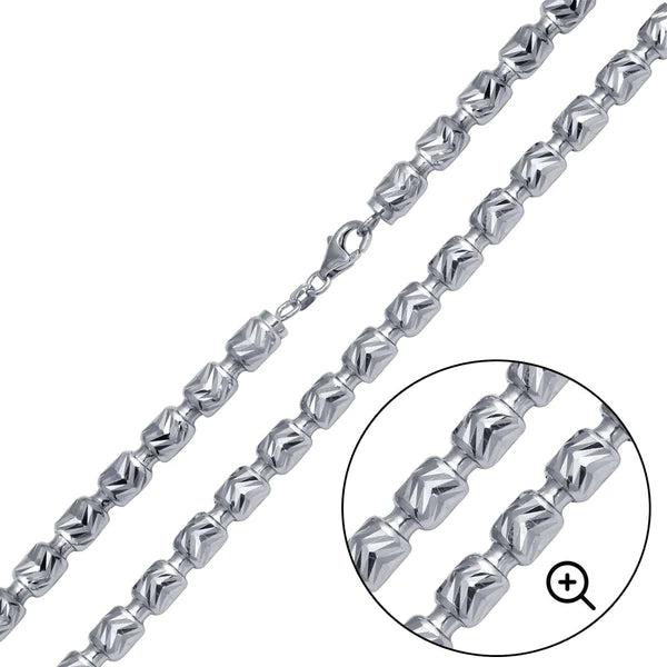 Sterling Silver 925 Platinum Plated Barrel Arrow Chain 6mm