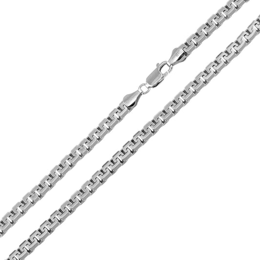 Sterling Silver 925 Rhodium Plated Shinny Box Greek 300 Chains 5mm