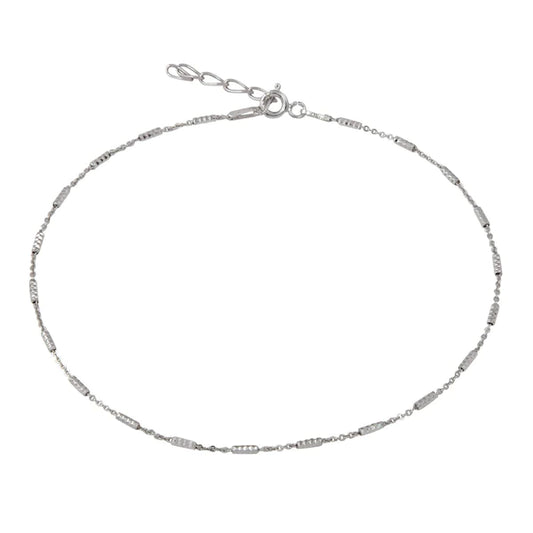 Silver 925 Rhodium Plated DC Bar 030 Anklet 1.4mm