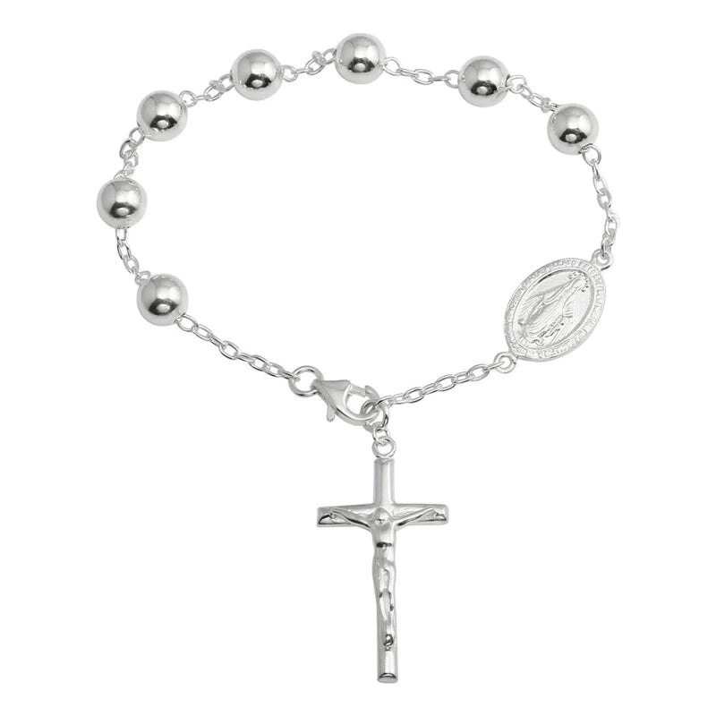 Silver 925 High Polished Rosary Bracelet