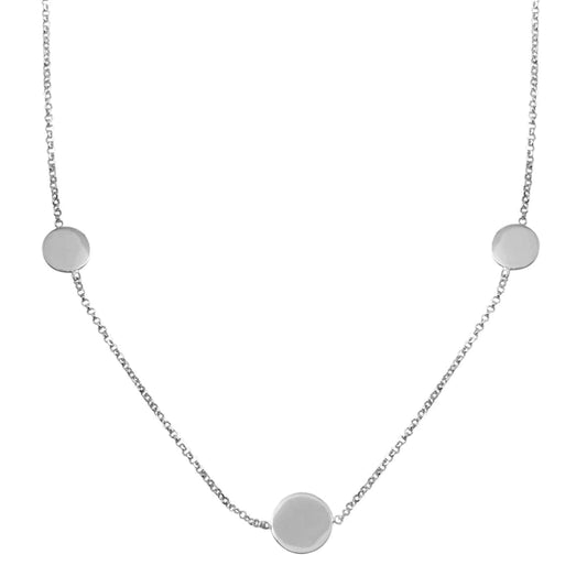 Sterling Silver 925 Rhodium Plated Disc Chain Bead Necklace