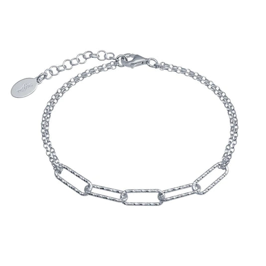 Silver 925 Rhodium Plated Diamond Cut Link Chain Bracelet