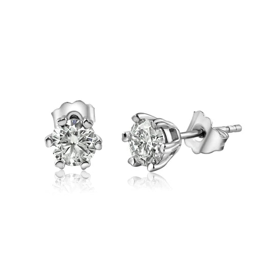 Silver 925 Moissanite 0.5 Carat 6mm Round Push Back Earring