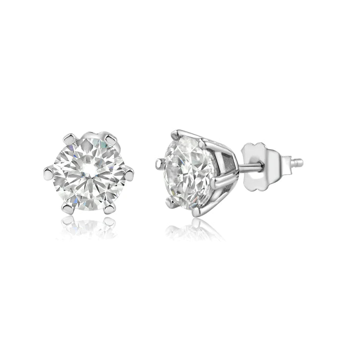 Silver 925 Moissanite 1 Carat 7mm Round Push Back Earring