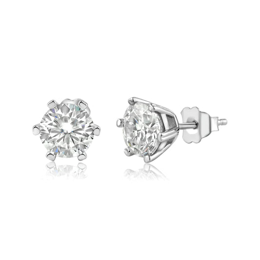 Silver 925 Moissanite 1 Carat 7mm Round Push Back Earring