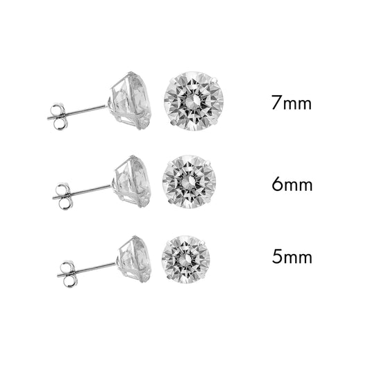 Sterling Silver 925 Rhodium Plated Moissanite Stone Round Push Back Earring