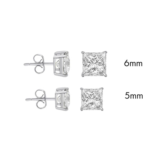 Sterling Silver 925 Rhodium Plated Moissanite Stone Square Push Back Earring