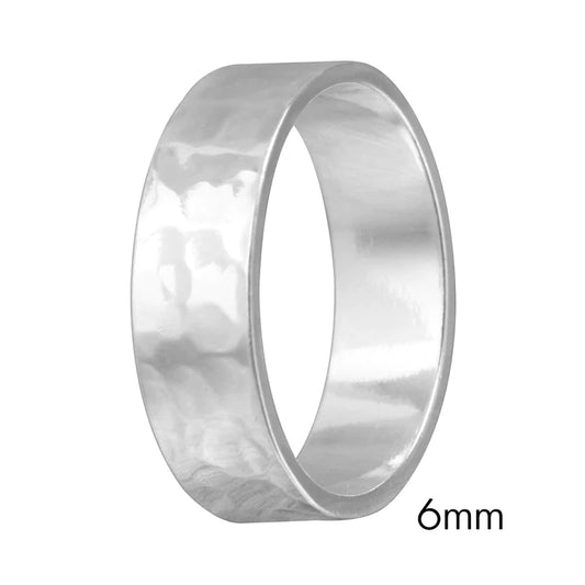 Silver 925 Hand Hammered Wedding Band Flat Ring