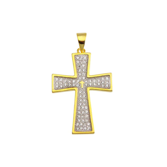 Silver 925 Gold Plated Cross CZ Hip Hop Pendant