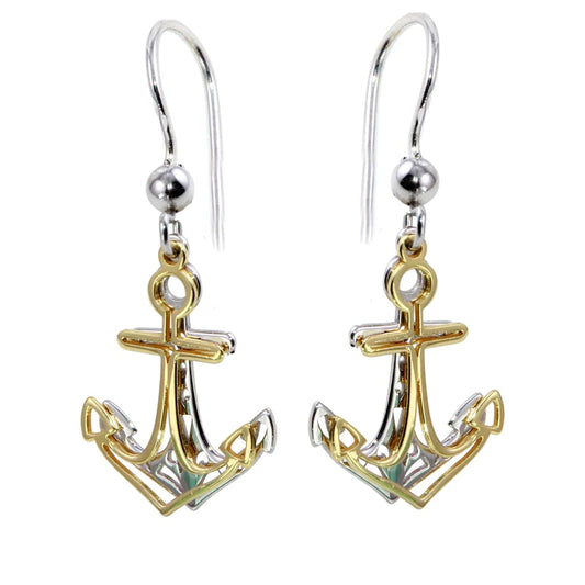 Silver 925 Two-Toned Flat Anchor Earrings