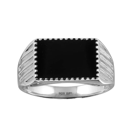 Silver 925 Rhodium Plated Black Enamel Ring