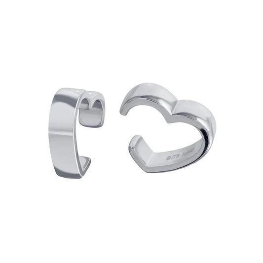 Sterling Silver 925 Rhodium Plated Heart Cuff Earrings