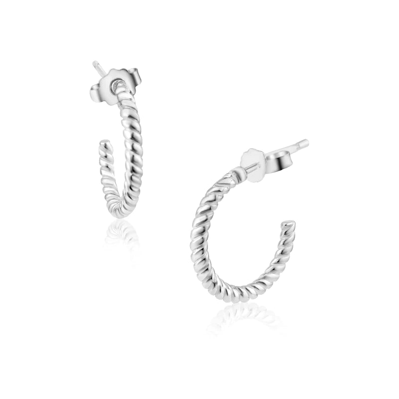 Silver 925 Rope Design Semi Hoop Single