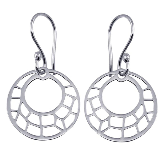 Silver 925 Dangling Flat Round Design Earrings
